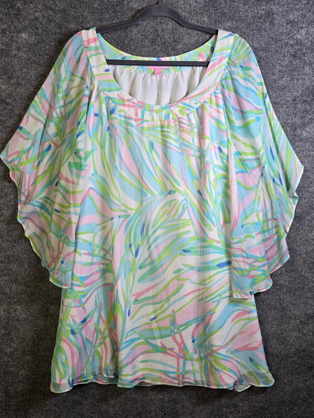 Lilly Pulitzer Dress Womens S Green Pink Tropical Silk Caftan Angel Sleeve Flowy